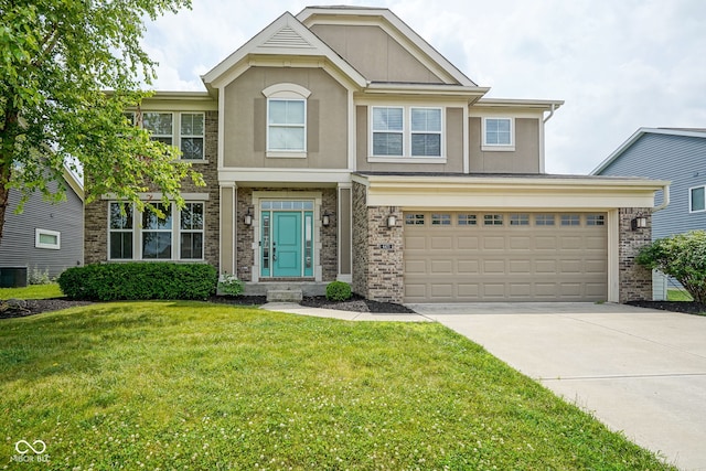 6471 W Clearview Dr, Mccordsville, IN 46055 - view of front facade featuring concrete driveway, a front lawn, a garage, and stucco siding