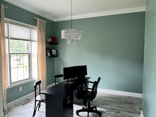 13895 Cloverfield Cir, Fishers, IN 46038 - home office with ornamental molding and a chandelier