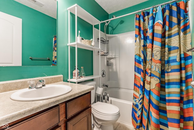 3872 Dusty Sands Rd, Whitestown, IN 46075 - bathroom featuring vanity, shower / tub combo with curtain, a textured ceiling, and tile patterned flooring