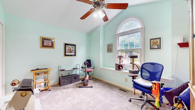 1067 Acadia Ct, Indianapolis, IN 46217 - carpeted office space with ceiling fan and vaulted ceiling