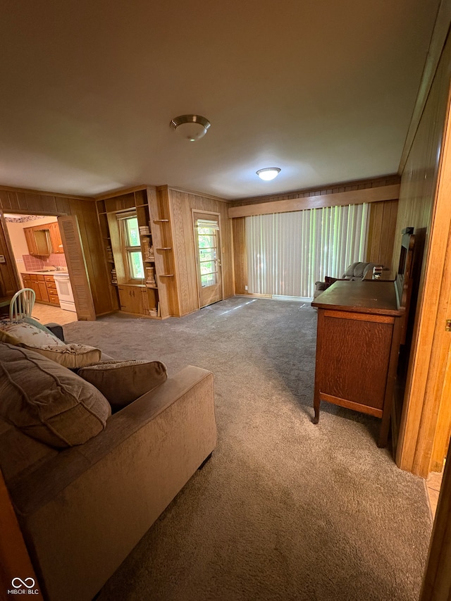 4609 Andover Rd, Indianapolis, IN 46226 - carpeted living area featuring wooden walls