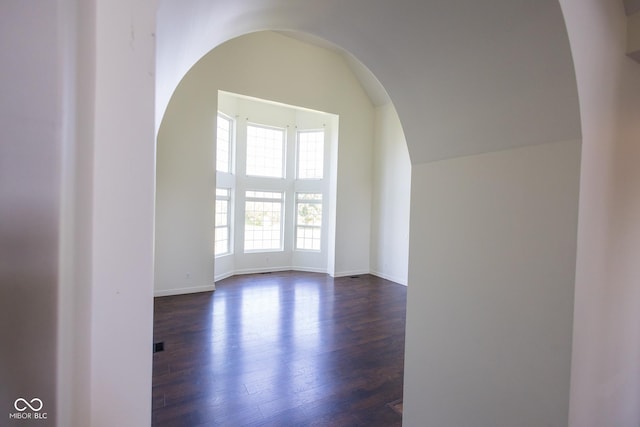 7493 W Lane Rd, Mccordsville, IN 46055 - bonus room with dark wood finished floors, arched walkways, and lofted ceiling