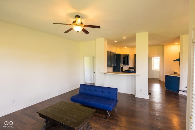7493 W Lane Rd, Mccordsville, IN 46055 - unfurnished room featuring a ceiling fan, dark wood-type flooring, and recessed lighting