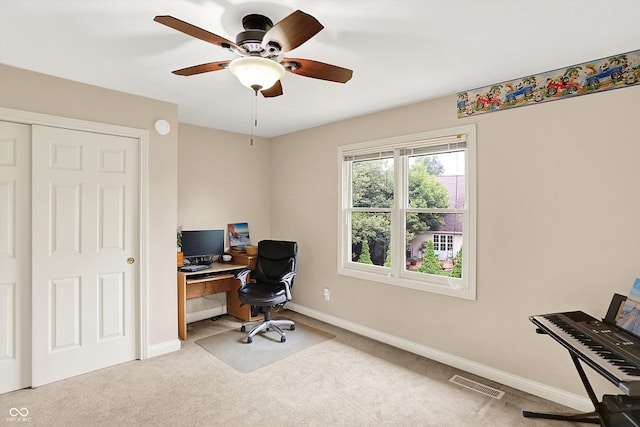 6050 Acorn Dr, Columbus, IN 47201 - home office featuring carpet and ceiling fan