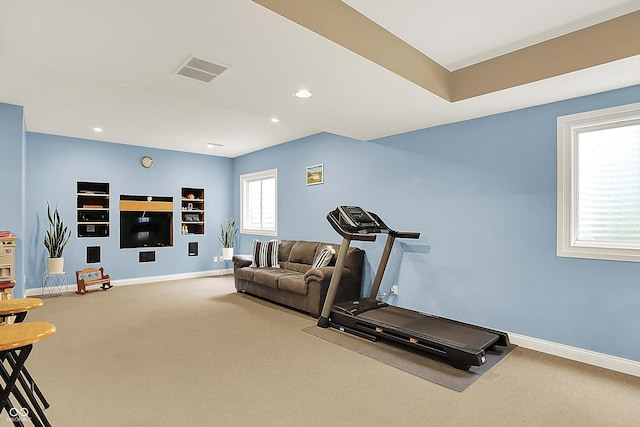 6050 Acorn Dr, Columbus, IN 47201 - exercise room with carpet, recessed lighting, and built in features