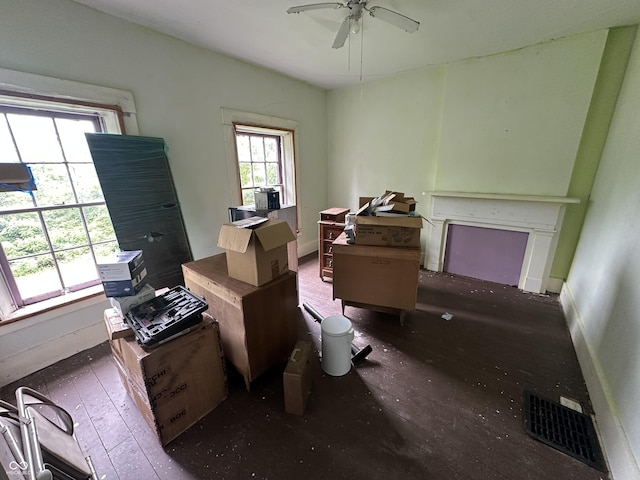 6100 Hodgin Rd, Richmond, IN 47374 - home office featuring ceiling fan and hardwood / wood-style flooring