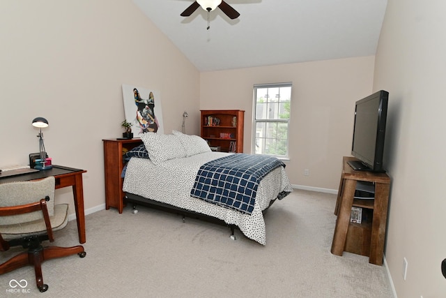 9477 Aberdare Dr N, Indianapolis, IN 46250 - bedroom featuring lofted ceiling, light colored carpet, and ceiling fan