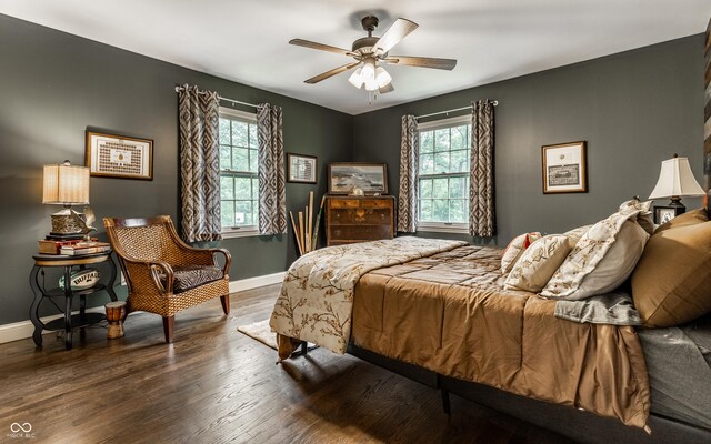 7743 Camelback Dr, Indianapolis, IN 46250 - bedroom featuring multiple windows, wood finished floors, and a ceiling fan