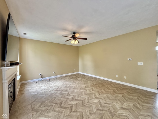 5571 Auburndale Dr, Bargersville, IN 46106 - unfurnished living room with a ceiling fan and a fireplace