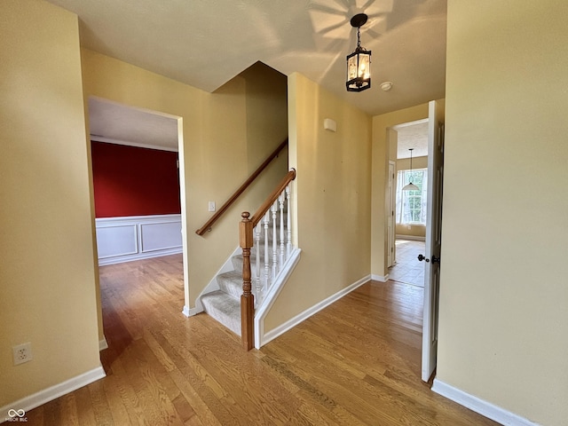 5571 Auburndale Dr, Bargersville, IN 46106 - staircase with wood finished floors and a chandelier