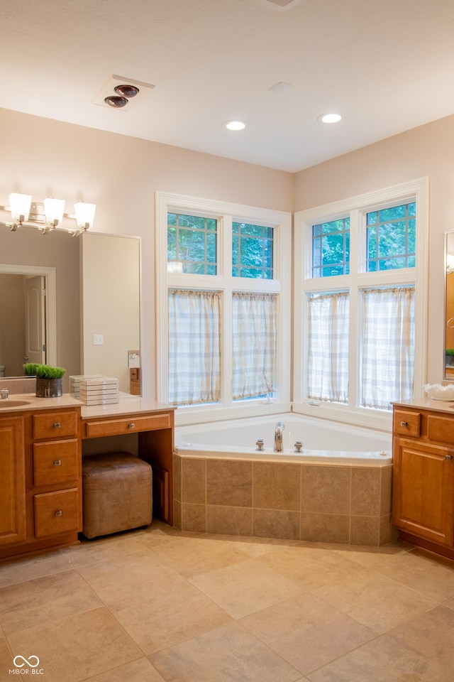 23119 Sonoma Ln, Cicero, IN 46034 - bathroom with vanity, a garden tub, tile patterned flooring, and recessed lighting