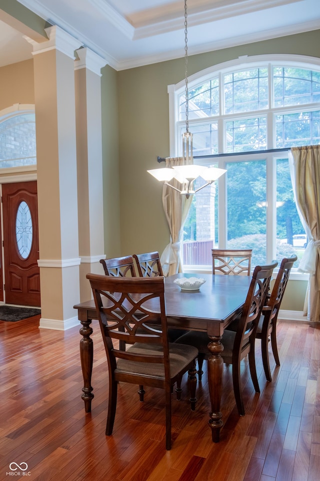 23119 Sonoma Ln, Cicero, IN 46034 - dining area featuring wood finished floors, a chandelier, and crown molding