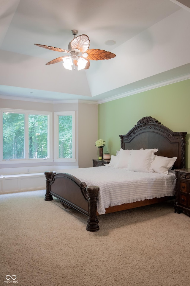 23119 Sonoma Ln, Cicero, IN 46034 - bedroom with vaulted ceiling, carpet, ceiling fan, and ornamental molding