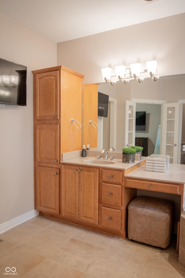 23119 Sonoma Ln, Cicero, IN 46034 - bathroom featuring vanity, tile patterned flooring, and a chandelier