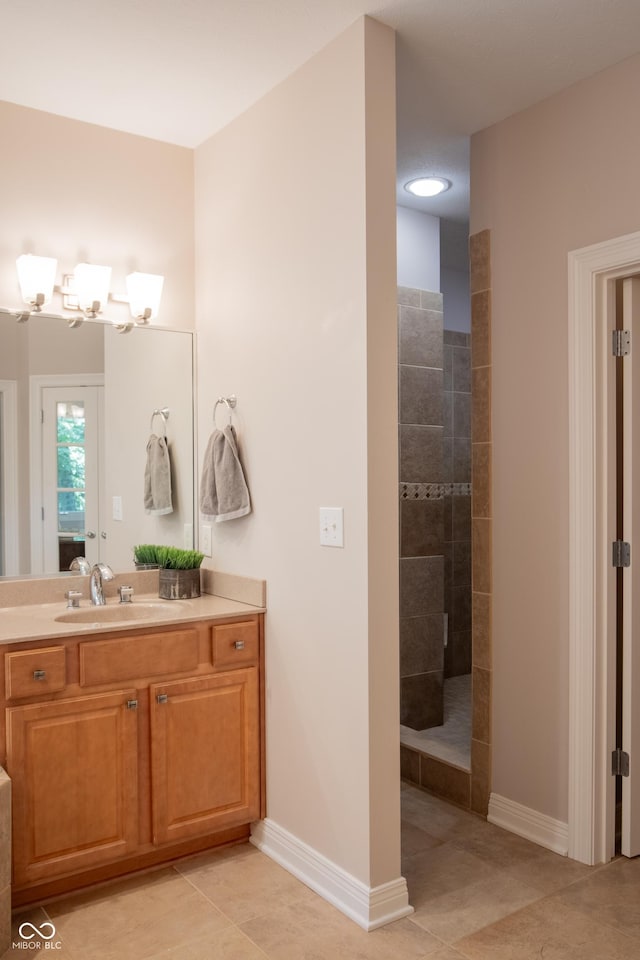 23119 Sonoma Ln, Cicero, IN 46034 - bathroom with vanity, a walk in shower, tile patterned floors, and recessed lighting