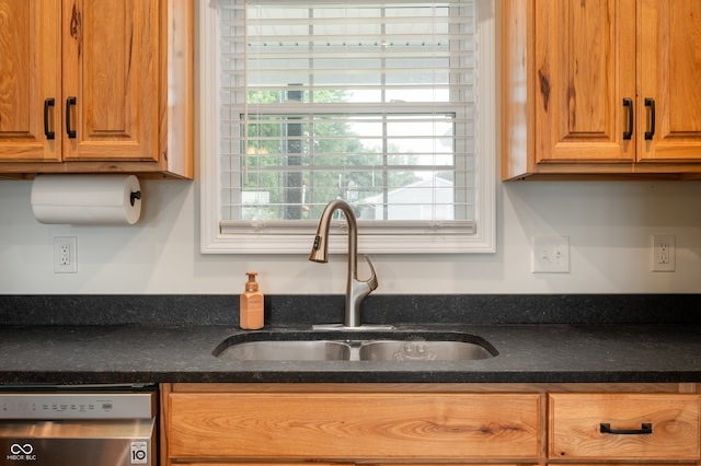 284 E Silver St, Knightstown, IN 46148 - kitchen with dishwasher and brown cabinetry
