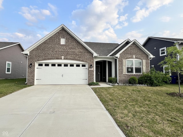 6729 Birmingham Ave, Mccordsville, IN 46055 - view of front of property featuring brick siding, a garage, concrete driveway, a front yard, and roof with shingles
