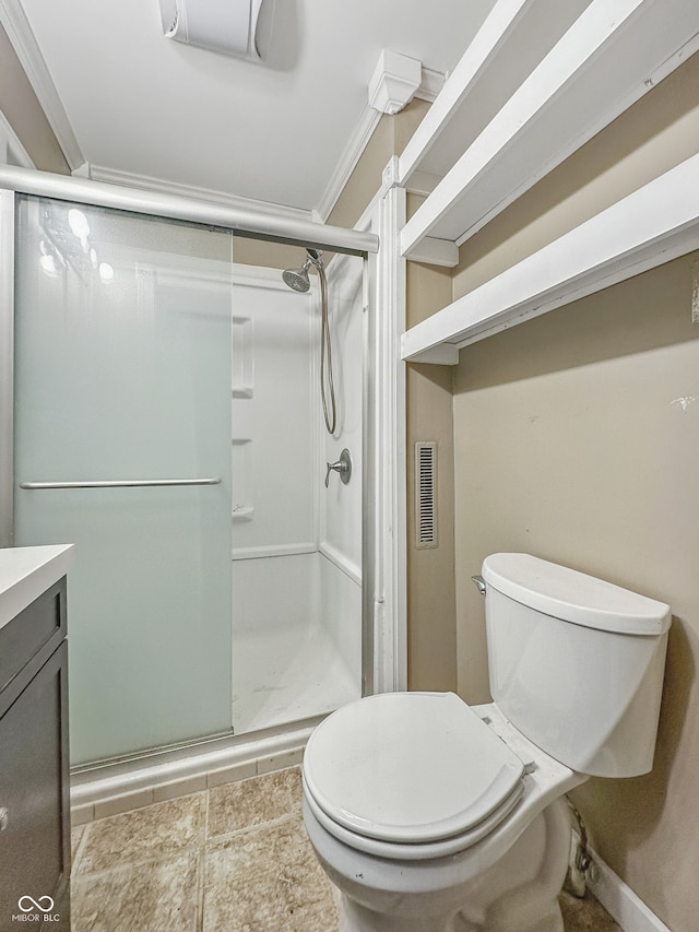 1011 W 7th St, Anderson, IN 46016 - full bath featuring a shower stall, vanity, crown molding, and tile patterned flooring