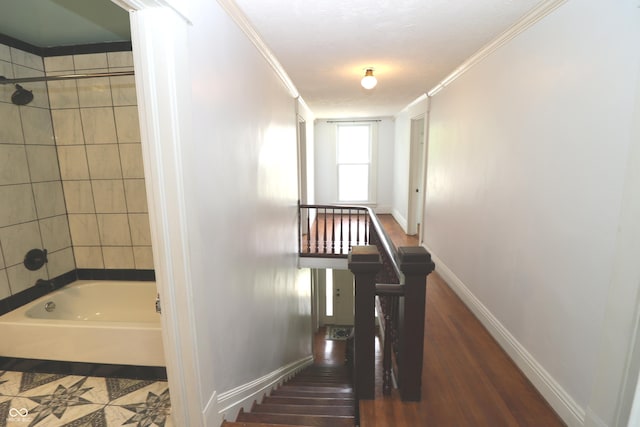 611 E Wabash Ave, Crawfordsville, IN 47933 - stairway featuring wood finished floors and ornamental molding