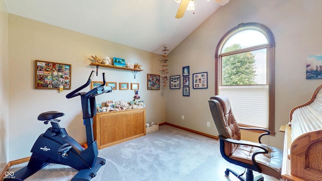 8818 Mathews Rd, Indianapolis, IN 46259 - carpeted home office featuring vaulted ceiling and ceiling fan