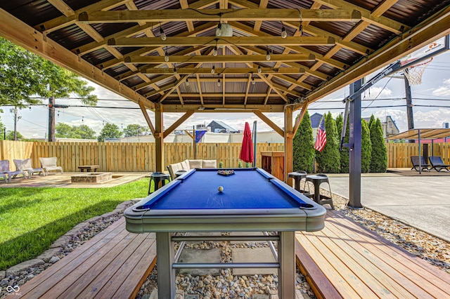 6143 Schoolwood Dr, Indianapolis, IN 46224 - fenced backyard featuring a gazebo, a fire pit, and a patio