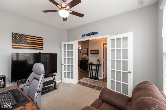 10334 Deercrest Ln, Indianapolis, IN 46239 - office space featuring french doors, a ceiling fan, and wood finished floors