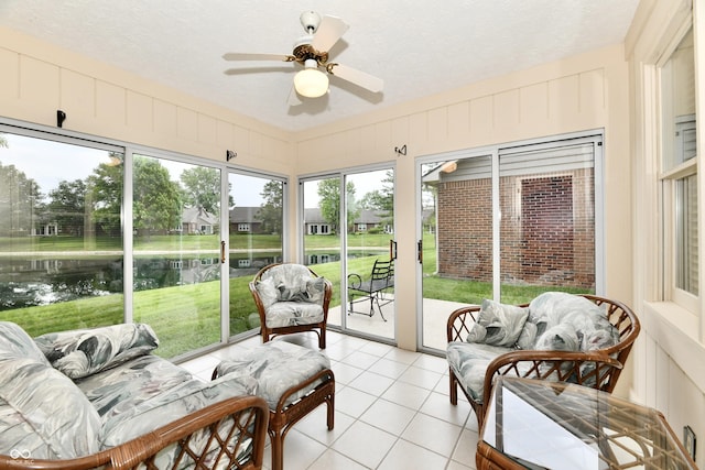 6965 Steinmeier Dr W, Indianapolis, IN 46220 - sunroom featuring a ceiling fan and a water view