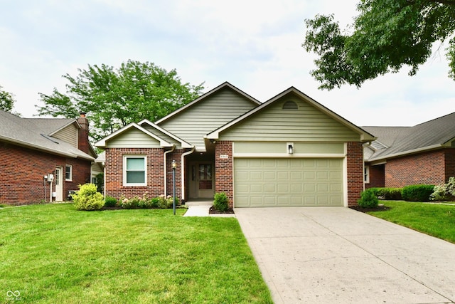 6965 Steinmeier Dr W, Indianapolis, IN 46220 - ranch-style house with a garage, brick siding, concrete driveway, and a front yard