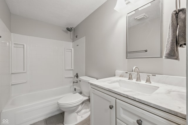 5503 Antoneli Ln, Indianapolis, IN 46237 - bathroom with vanity, bathtub / shower combination, tile patterned floors, and a textured ceiling