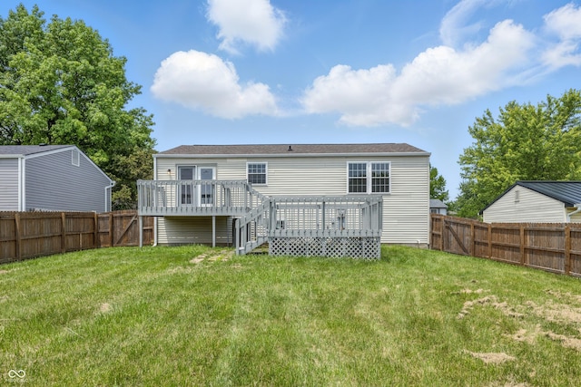 5503 Antoneli Ln, Indianapolis, IN 46237 - back of property with a fenced backyard, a wooden deck, and a pergola
