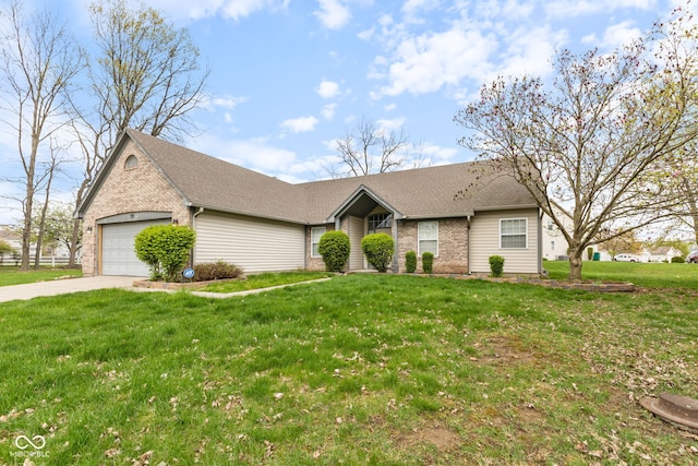 8038 Midlothian Way, Indianapolis, IN 46214 - ranch-style home with an attached garage, concrete driveway, a front yard, and brick siding