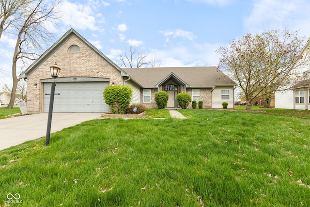 8038 Midlothian Way, Indianapolis, IN 46214 - view of front facade with brick siding, concrete driveway, a garage, and a front lawn