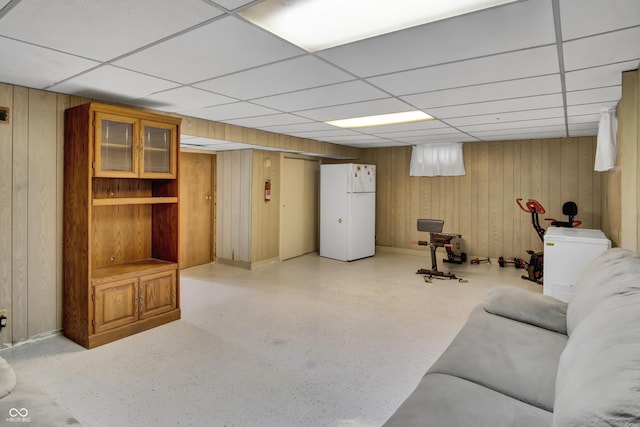 241 Wehmeier St, Columbus, IN 47201 - living room with wooden walls and a paneled ceiling
