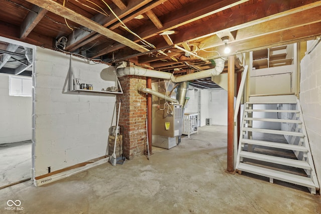 113 N Munsie St, Indianapolis, IN 46229 - unfinished basement featuring stairway and heating unit