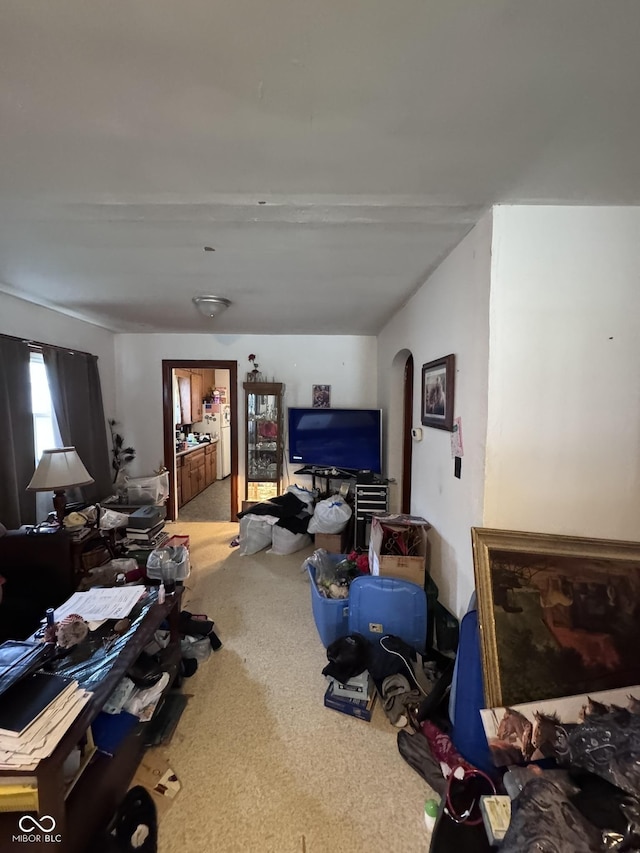 1768 N Lynhurst Dr, Speedway, IN 46224 - living room with carpet flooring and arched walkways