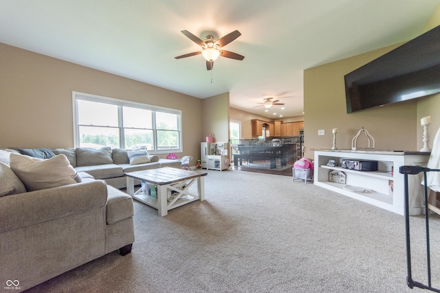 8090 N State Highway 7, Elizabethtown, IN 47232 - living room with ceiling fan and carpet floors