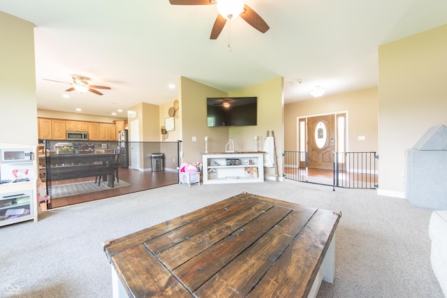 8090 N State Highway 7, Elizabethtown, IN 47232 - living room featuring ceiling fan, light carpet, and recessed lighting