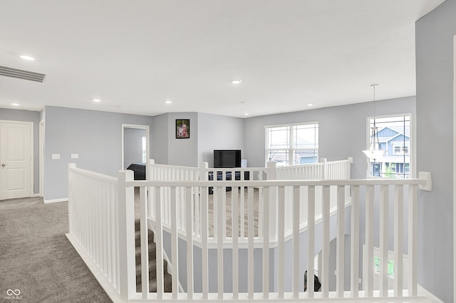 5812 Flat Hill Dr, Indianapolis, IN 46239 - hallway featuring an upstairs landing, carpet floors, and recessed lighting