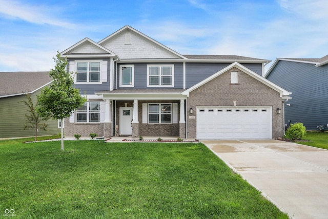 5812 Flat Hill Dr, Indianapolis, IN 46239 - craftsman inspired home with concrete driveway, a front lawn, a garage, and brick siding