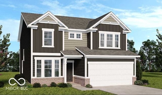 7501 Firecrest Ln, Camby, IN 46113 - view of front of home featuring board and batten siding, concrete driveway, a garage, and a front yard