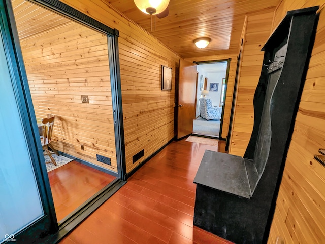 308 W Jefferson St, Kirklin, IN 46050 - hall with wooden walls, wood finished floors, and wood ceiling