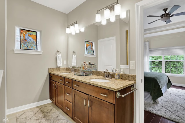 15410 Mission Hills Dr, Carmel, IN 46033 - ensuite bathroom featuring double vanity and ceiling fan