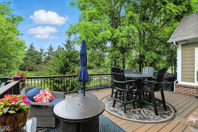 15410 Mission Hills Dr, Carmel, IN 46033 - wooden terrace featuring outdoor dining space