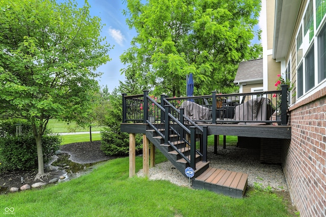 15410 Mission Hills Dr, Carmel, IN 46033 - view of grassy yard featuring stairs and a deck