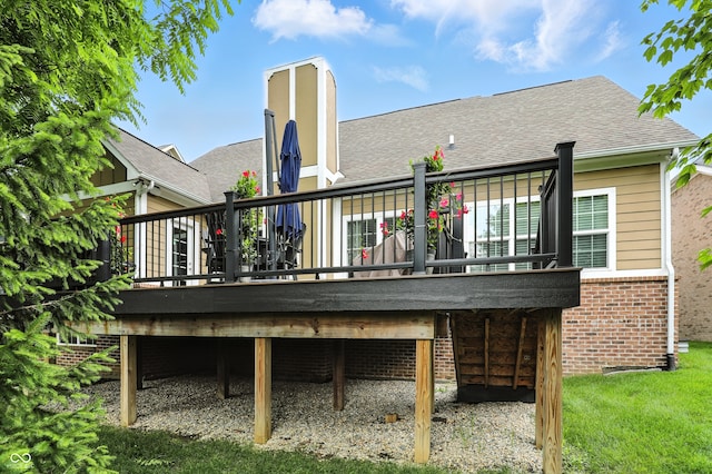 15410 Mission Hills Dr, Carmel, IN 46033 - back of property featuring brick siding, a deck, and a shingled roof