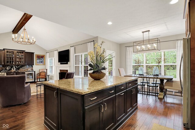 15410 Mission Hills Dr, Carmel, IN 46033 - kitchen with a chandelier, dark wood-style flooring, plenty of natural light, and recessed lighting