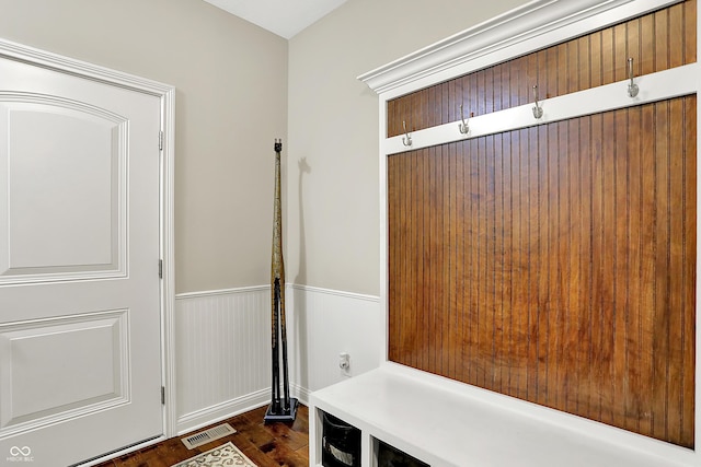 15410 Mission Hills Dr, Carmel, IN 46033 - mudroom with dark wood-style flooring and wainscoting