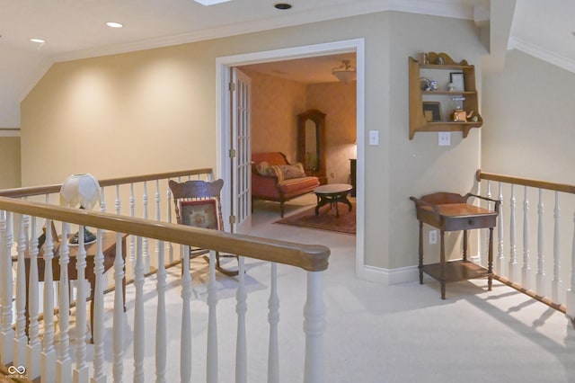 1870 Broadleaf Ct Unit 10, Greenwood, IN 46143 - hallway with carpet floors, crown molding, and recessed lighting