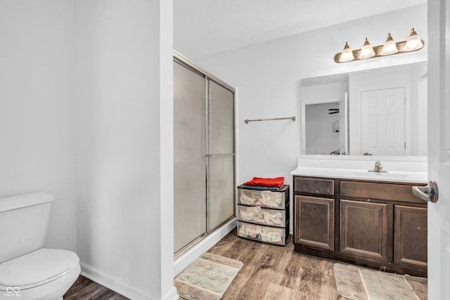 1181 S Aberdeen Dr, Franklin, IN 46131 - bathroom with wood finished floors, a shower stall, and vanity