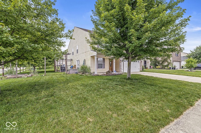 6259 Teacup Dr, Indianapolis, IN 46235 - view of property hidden behind natural elements featuring concrete driveway, a garage, and a front lawn